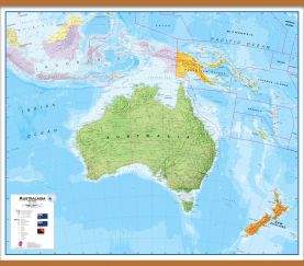 Huge Australasia Wall Map Political (Wooden hanging bars)