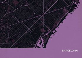 A4 Barcelona City Street Map Print Mauve (Matt Art Paper)