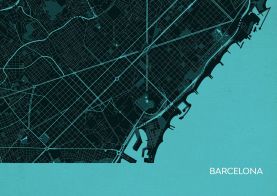 Small Barcelona City Street Map Print Turquoise (Matt Art Paper)