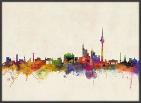 Large Berlin City Skyline (Pinboard & wood frame - Black)
