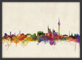 Medium Berlin City Skyline (Wood Frame - Black)