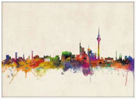 Large Berlin City Skyline (Pinboard & wood frame - White)