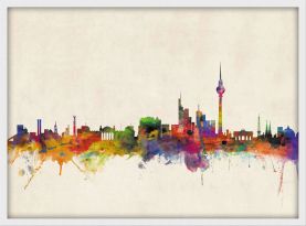 Small Berlin City Skyline (Wood Frame - White)