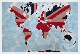 Small Best of British Map of the World (Wood Frame - White)