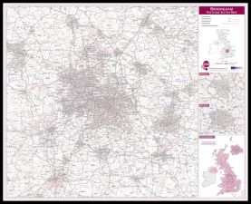 Birmingham Postcode Sector Map (Pinboard & framed - Black)