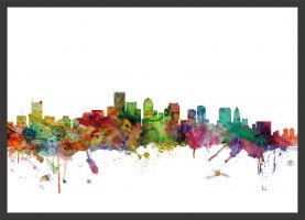 Medium Boston Watercolour Skyline (Pinboard & wood frame - Black)