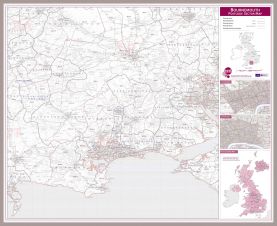 Bournemouth Postcode Sector Map (Magnetic board mounted and framed - Brushed Aluminium Colour)