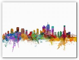 Medium Brisbane Australia Watercolour Skyline (Canvas)