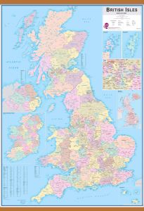 Huge British Isles Administrative Map (Wooden hanging bars)