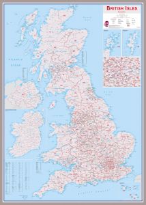 Large British Isles Postcode Map (Magnetic board mounted and framed - Brushed Aluminium Colour)