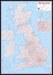 Large British Isles Postcode Map (Pinboard & framed - Black)