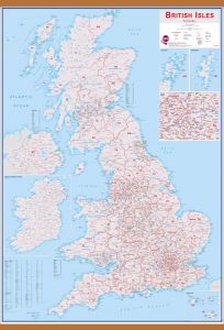 Huge British Isles Postcode Map (Wooden hanging bars)