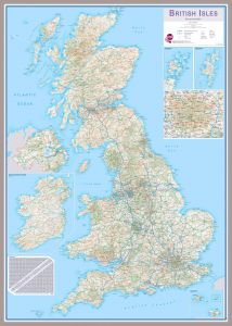 Large British Isles Routeplanning Map (Magnetic board mounted and framed - Brushed Aluminium Colour)