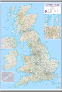Medium British Isles Routeplanning Map (Rolled Canvas with Hanging Bars)