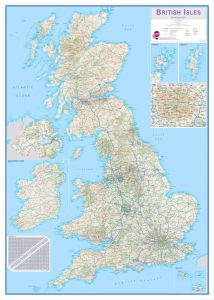 Large British Isles Routeplanning Map (Pinboard & wood frame - White)