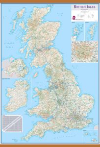 Large British Isles Routeplanning Map (Rolled Canvas with Wooden Hanging Bars)