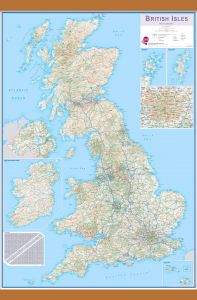 Medium British Isles Routeplanning Map (Rolled Canvas with Wooden Hanging Bars)