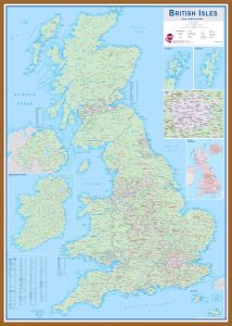 Large British Isles Sales and Marketing Map (Wood Frame - Teak)