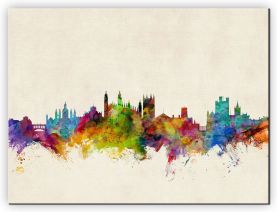 Medium Cambridge England Watercolour Skyline (Canvas)