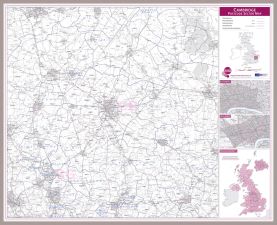 Cambridge Postcode Sector Map (Magnetic board mounted and framed - Brushed Aluminium Colour)