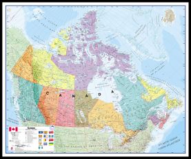 Large Canada Wall Map Political (Pinboard & framed - Black)