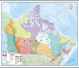 Large Canada Wall Map Political (Hanging bars)