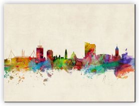 Small Cardiff Wales Watercolour Skyline (Canvas)