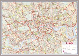 Huge Central London street Wall Map (Magnetic board mounted and framed - Brushed Aluminium Colour)
