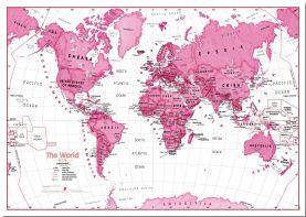 Large Children's Art Map of the World Pink (Pinboard)
