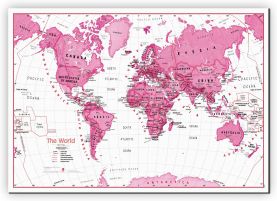 Large Children's Art Map of the World Pink (Canvas)