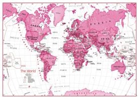Large Children's Art Map of the World Pink (Laminated)