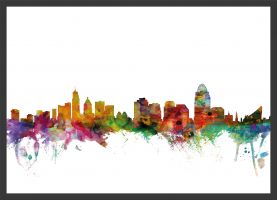 Medium Cincinnati Ohio Watercolour Skyline (Pinboard & wood frame - Black)