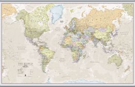 Large Classic World Map (Rolled Canvas with Hanging Bars)
