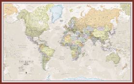 Large Classic World Map (Pinboard & framed - Dark Oak)