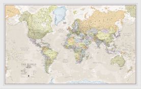 Small Classic World Map (Wood Frame - White)