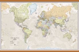 Huge Classic World Map (Rolled Canvas with Wooden Hanging Bars)