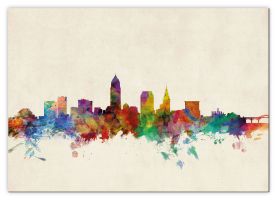 Medium Cleveland Ohio Watercolour Skyline (Canvas)