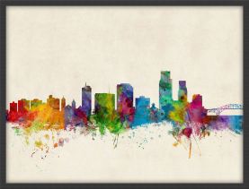 Medium Corpus Christie Texas Watercolour Skyline (Pinboard & wood frame - Black)