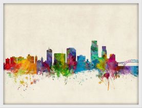 Small Corpus Christie Texas Watercolour Skyline (Pinboard & wood frame - White)