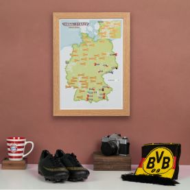 Scratch Off German Football Grounds Print (Pinboard & wood frame - Oak Style)