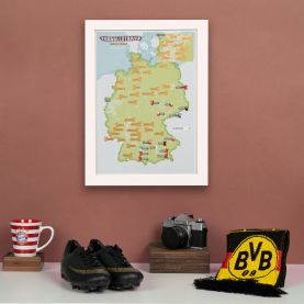 Scratch Off German Football Grounds Print (Pinboard & wood frame - White)