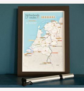 Scratch Off Netherlands Cycle Routes Print (Pinboard mounted with Wood Frame - Black)
