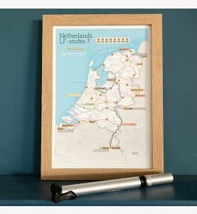 Scratch Off Netherlands Cycle Routes Print (Pinboard mounted with Wood Frame - Oak Style)
