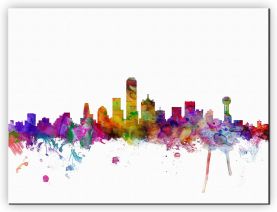 Small Dallas Watercolour Skyline (Canvas)