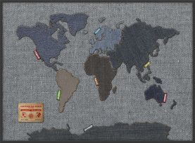Large Denim Map of the World (Canvas Floater Frame - Black)