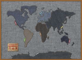 Large Denim Map of the World (Pinboard & wood frame - Teak)