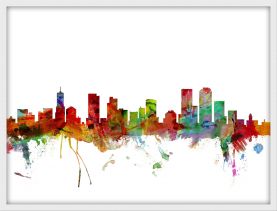 Medium Denver Watercolour Skyline (Pinboard & wood frame - White)