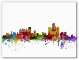 Large Detroit Watercolour Skyline (Canvas)