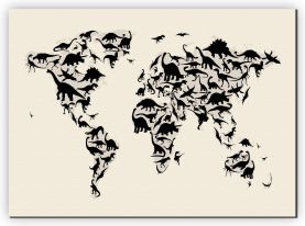 Extra Small Dinosaur Map of the World Map (Canvas)