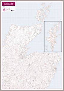 East Scotland (incl. Orkney and Shetlands) Postcode District Map (Magnetic board mounted and framed - Brushed Aluminium Colour)